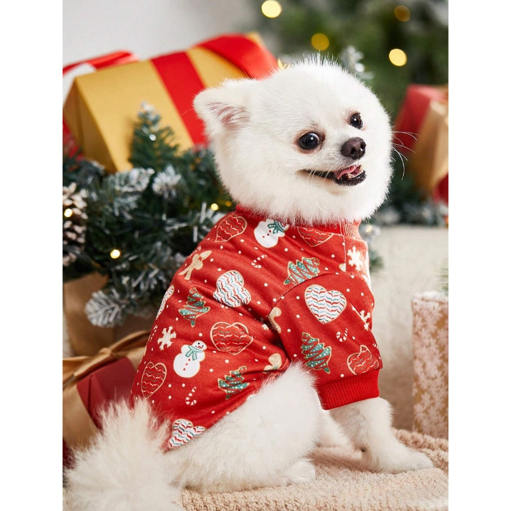 Polina Brazil Red Christmas Themed Printed Pet Sweatshirt