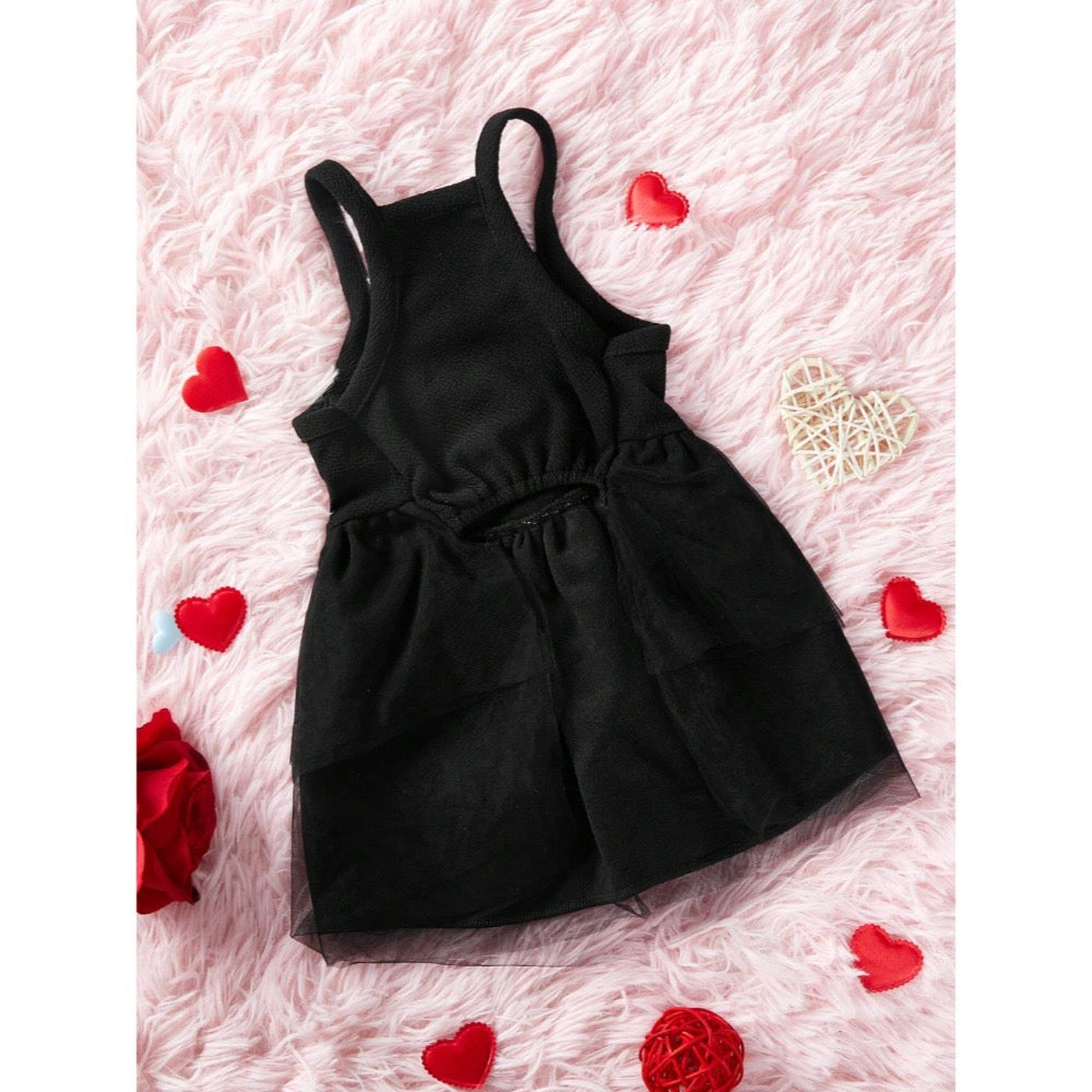 PETSIN Valentine's Day Pet Dress with Black Mesh Petticoat With Pink Bowknot