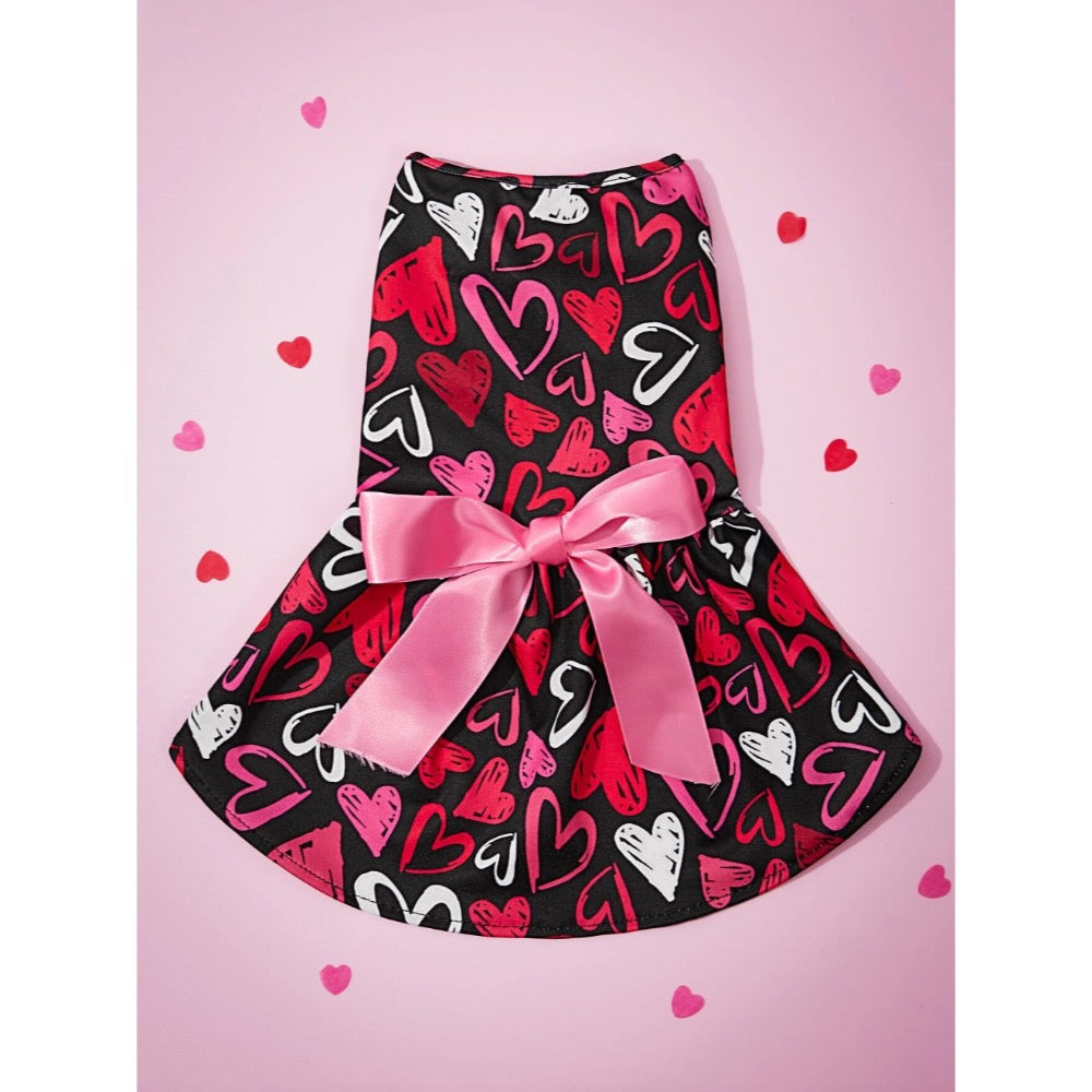 Shein Valentine's Day Black Heart Patterned Pet Dress