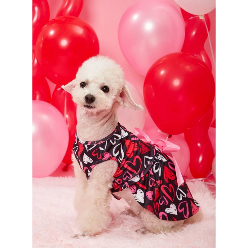 Shein Valentine's Day Black Heart Patterned Pet Dress