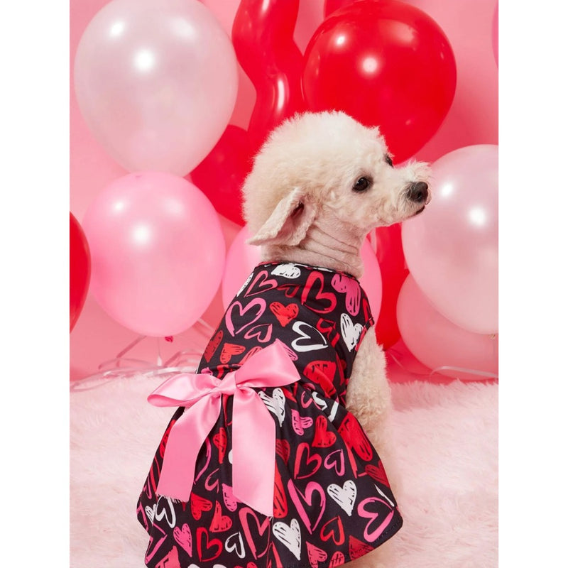 Shein Valentine's Day Black Heart Patterned Pet Dress