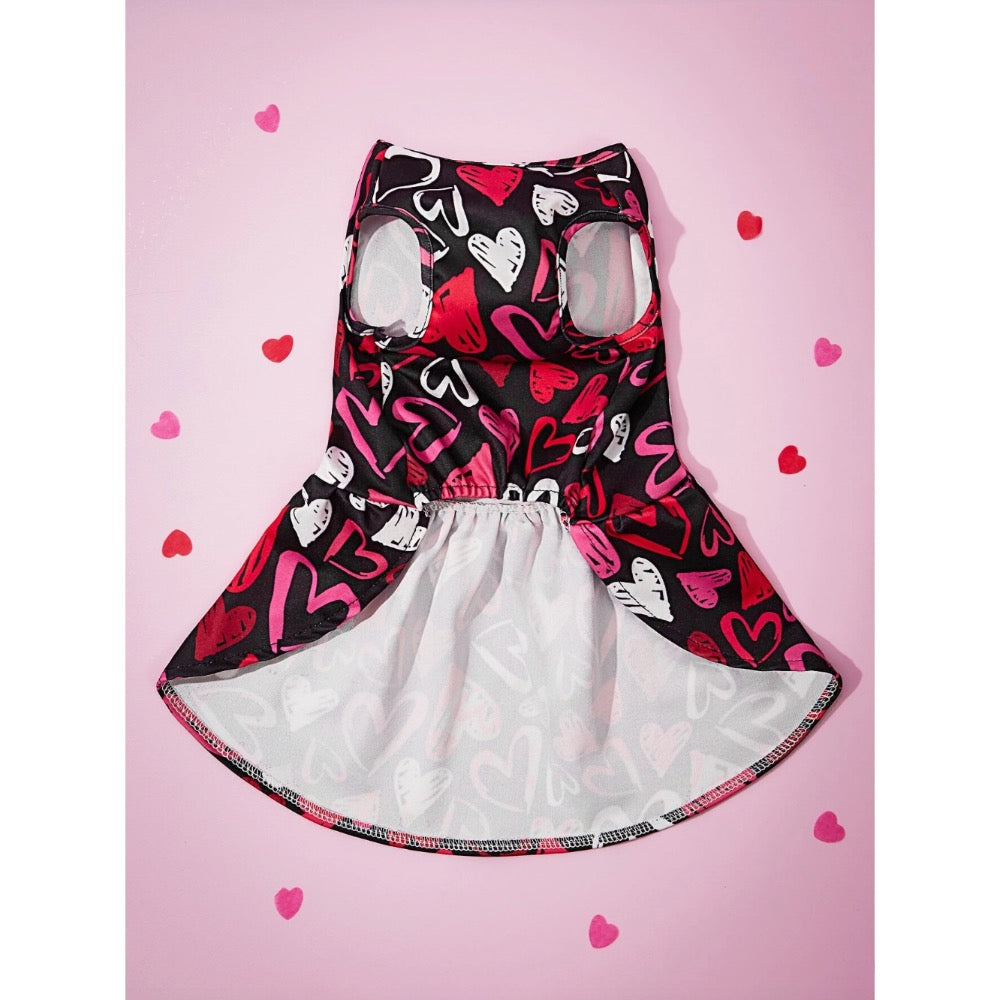 Shein Valentine's Day Black Heart Patterned Pet Dress