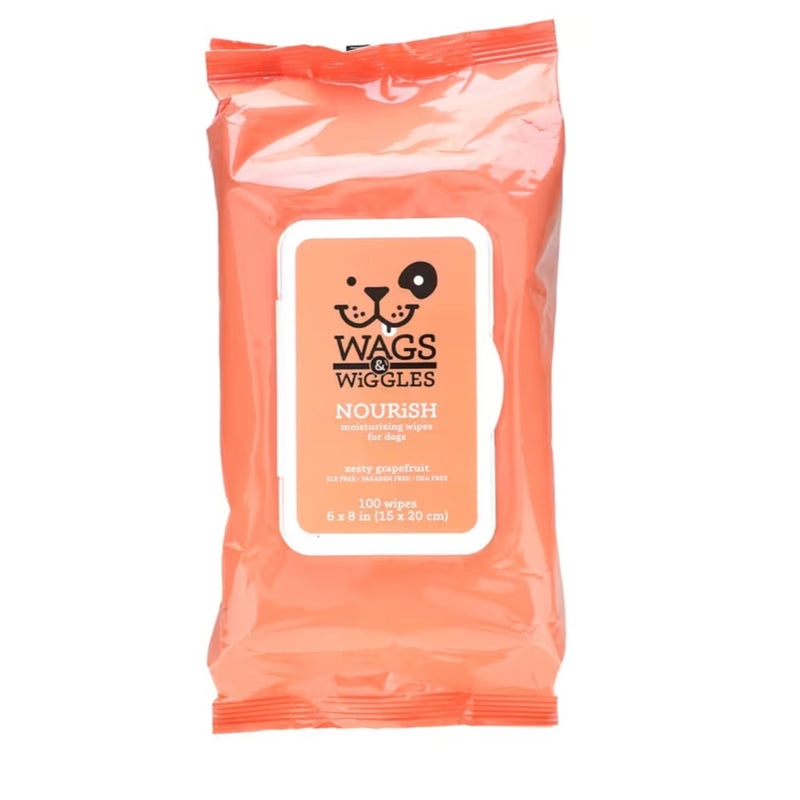 Wags & Wiggles Nourish Moisturizing Wipes For Dogs Zesty Grapefruit - 100 Wipes