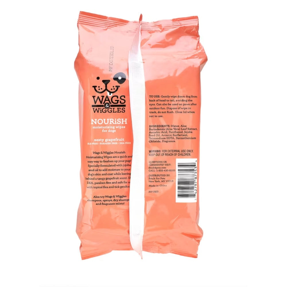 Wags & Wiggles Nourish Moisturizing Wipes For Dogs Zesty Grapefruit - 100 Wipes