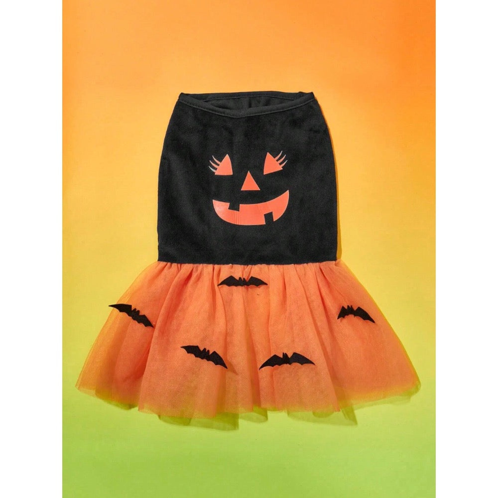 Petsin Halloween Pumpkin Pattern Mesh Fashion Pet Dress