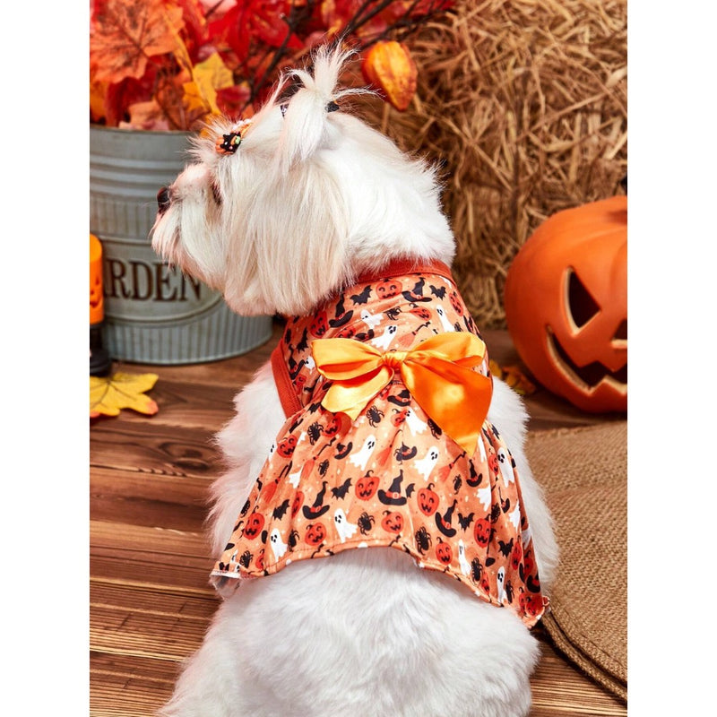 Petsin Halloween Pumpkin Cute Bow Pet Dress