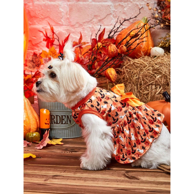 Petsin Halloween Pumpkin Cute Bow Pet Dress