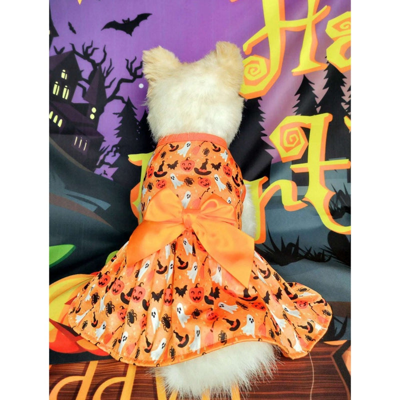 Petsin Halloween Pumpkin Cute Bow Pet Dress