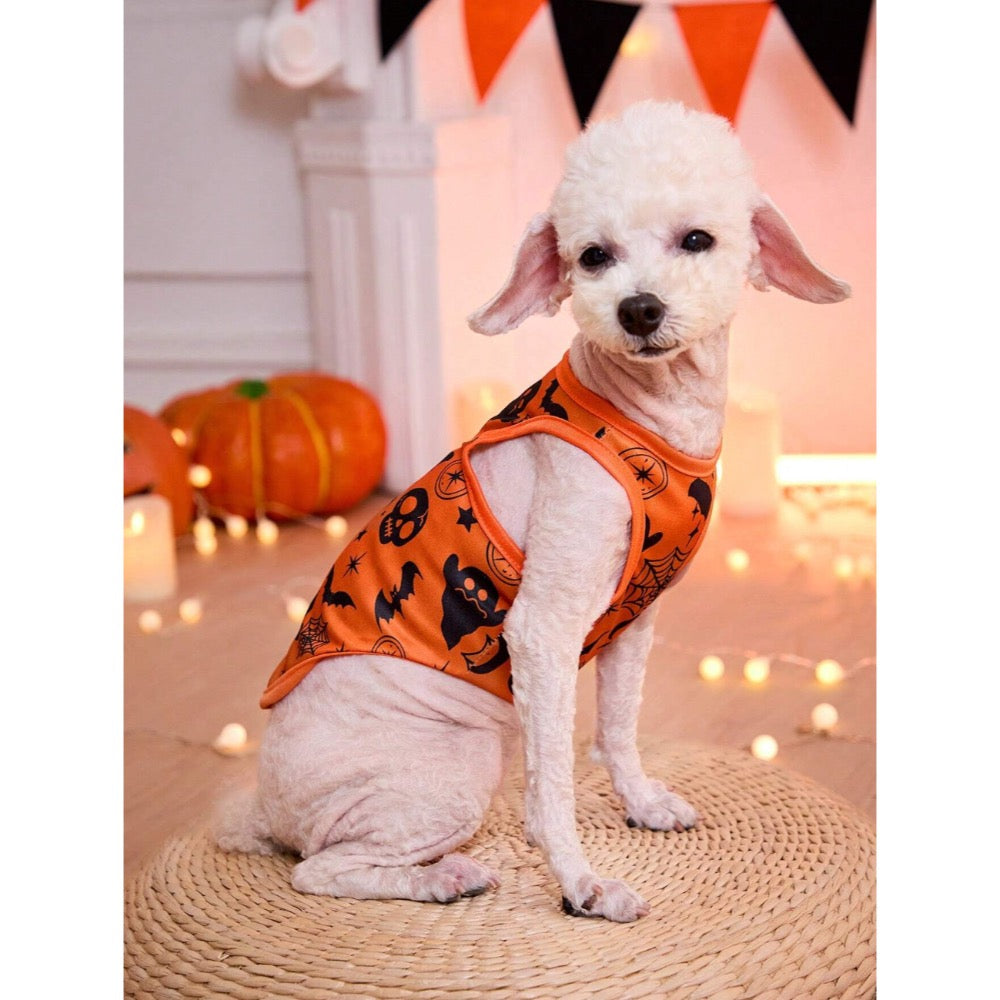 PETSIN Halloween Bat & Spider Web Print Pet Vest