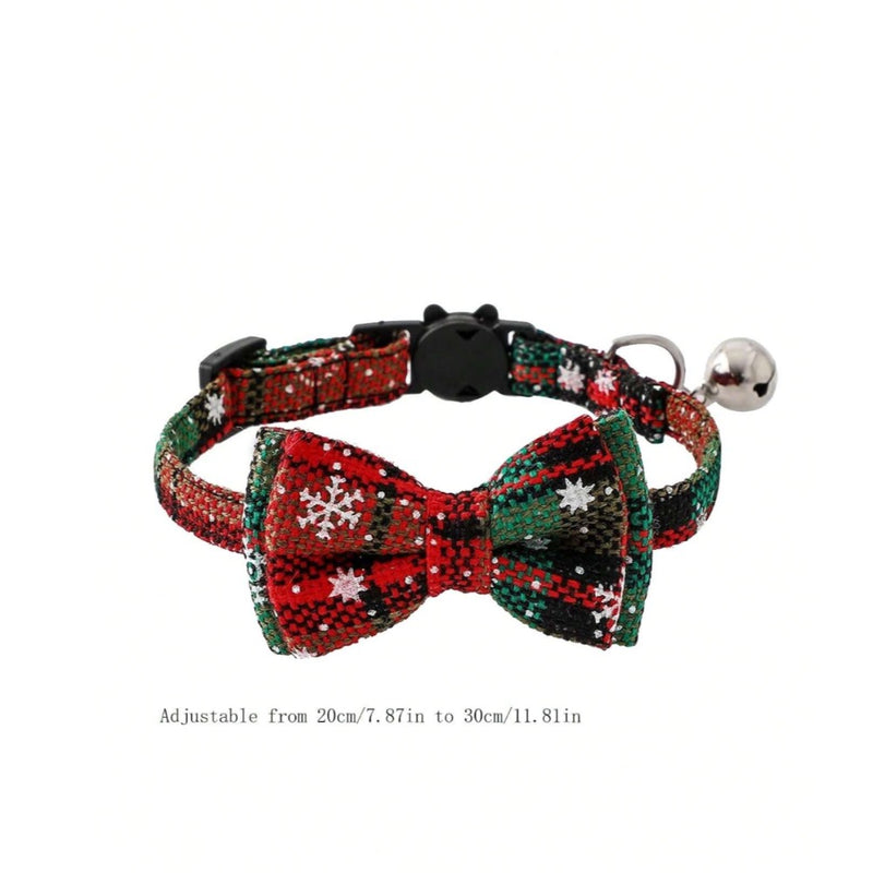 British Plaid Cat Collar With Cute Snowflake Design & Bell Pendant