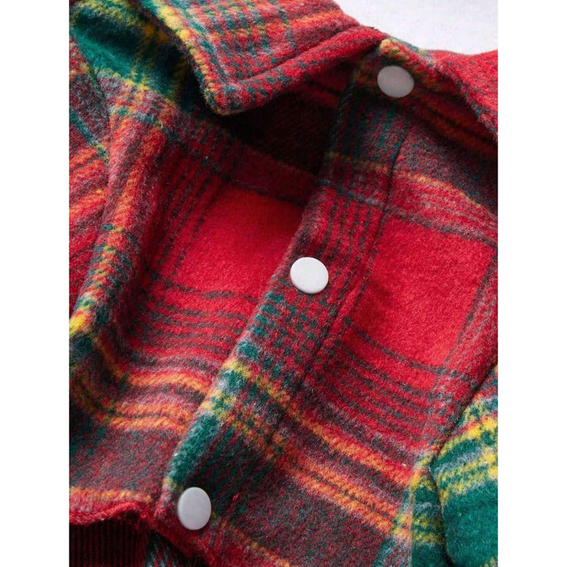 PETSIN Christmas Red And Green Plaid Fleece Lined Warm Shirt For Pets