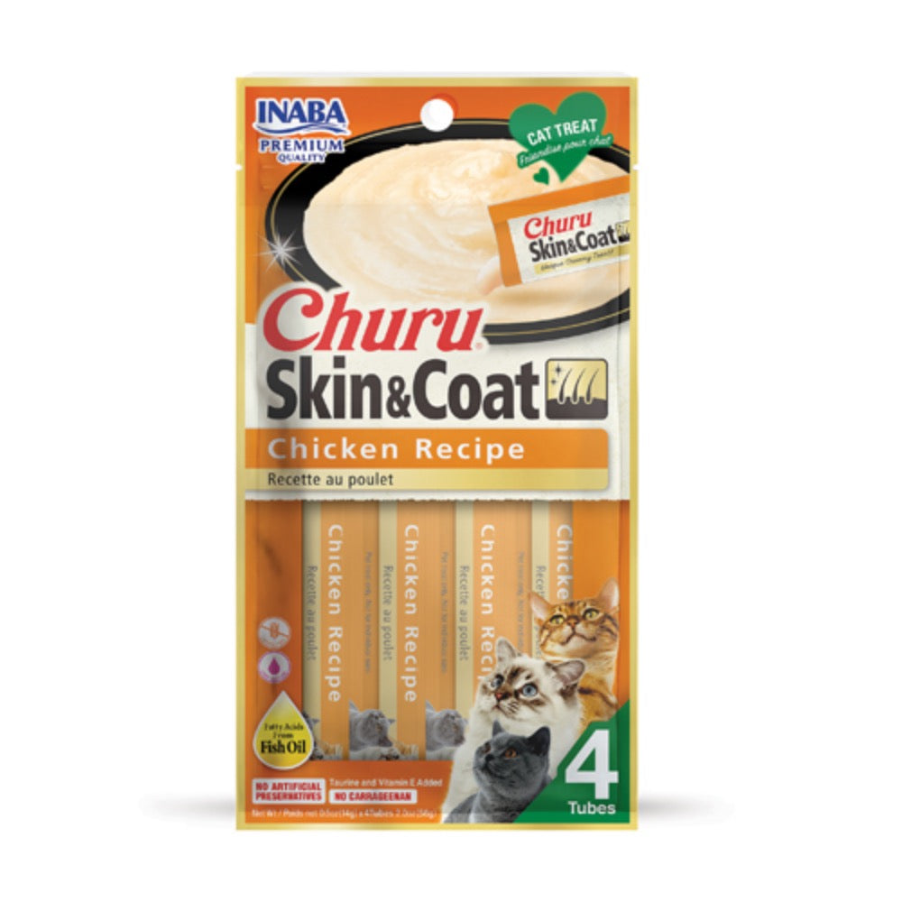 INABA Churu Cat Purees Skin and Coat Chicken Tubes- 4 ct