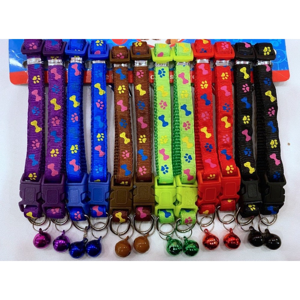 RPS Adjustable Paw & Bone Print Puppy Collar with Bell