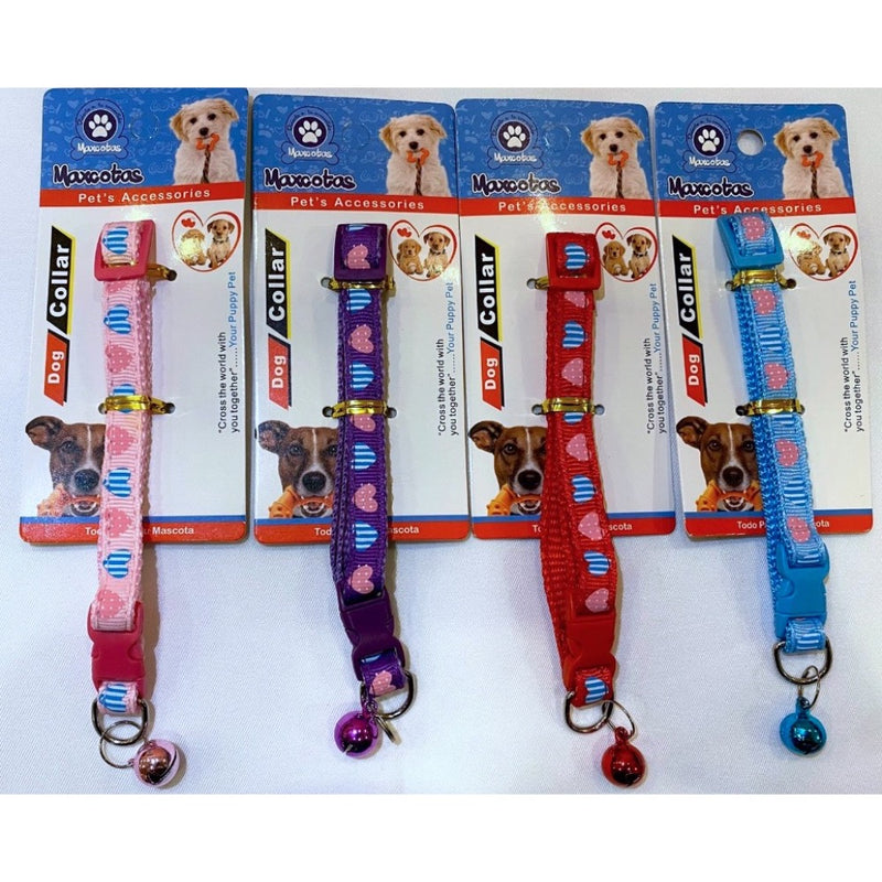 Maxcotas Adjustable Heart Print Puppy Collar with Bell