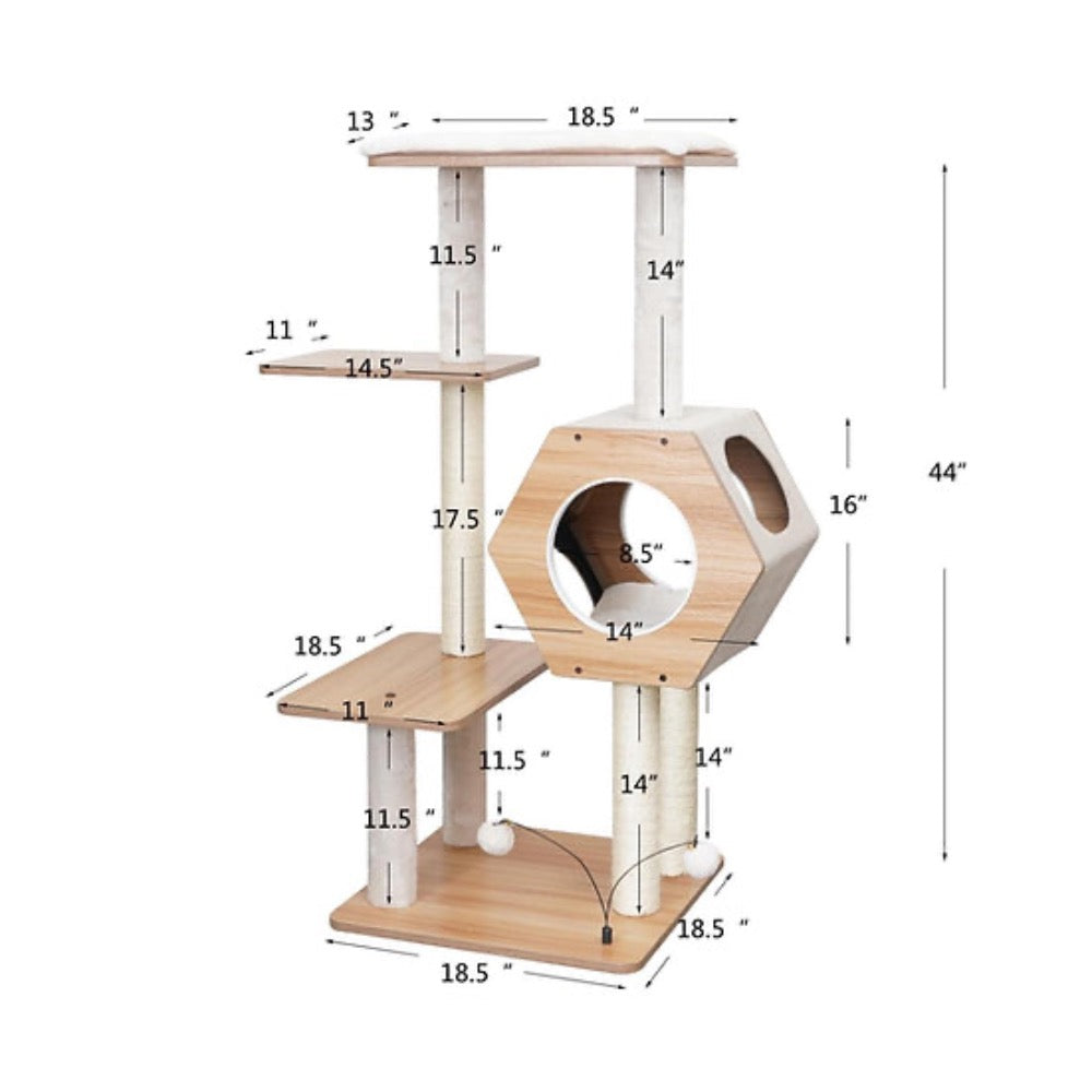 PetPals Wagon Style Minimalistic Design, Wooden Medium Cat Tower