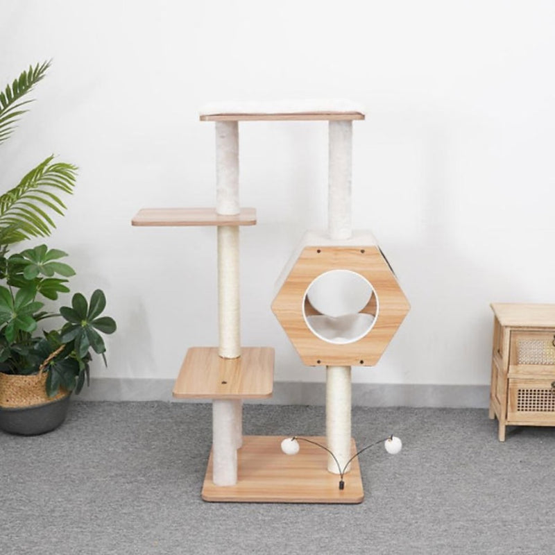 PetPals Wagon Style Minimalistic Design, Wooden Medium Cat Tower