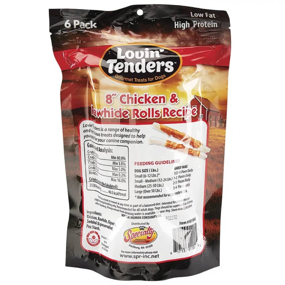 Lovin' Tenders 8" Chicken & Rawhide Rolls, 6-Pk