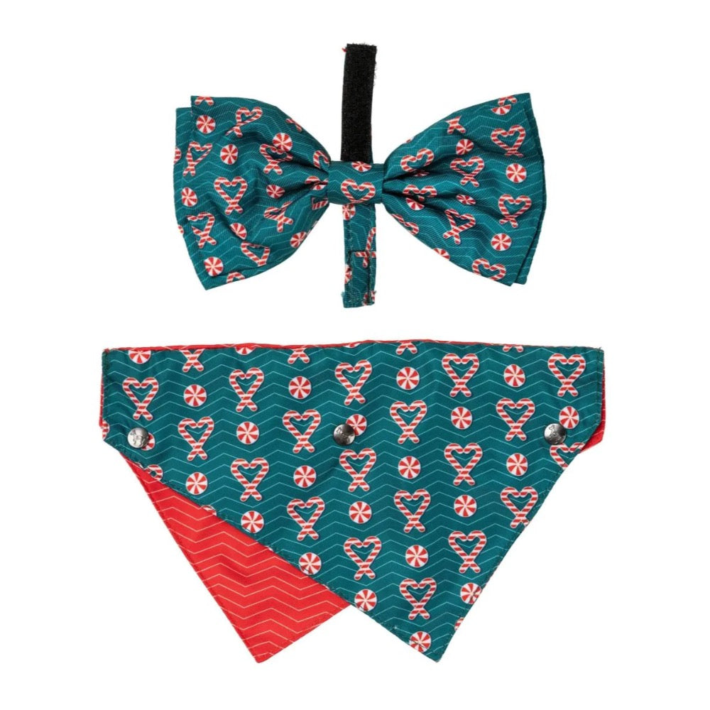 Fuzzyard I Heart Candy Canes Bandana and Bowtie- 2 Pack