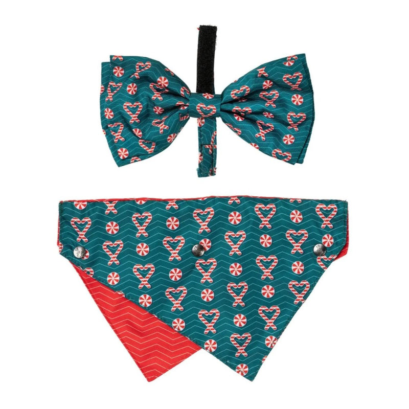 Fuzzyard I Heart Candy Canes Bandana and Bowtie- 2 Pack