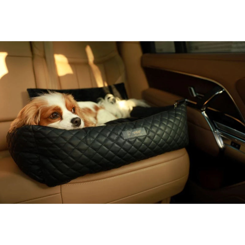 Nandog DOG CAR SEAT BED VEGAN LEATHER PRIVE COLLECTION - BLACK