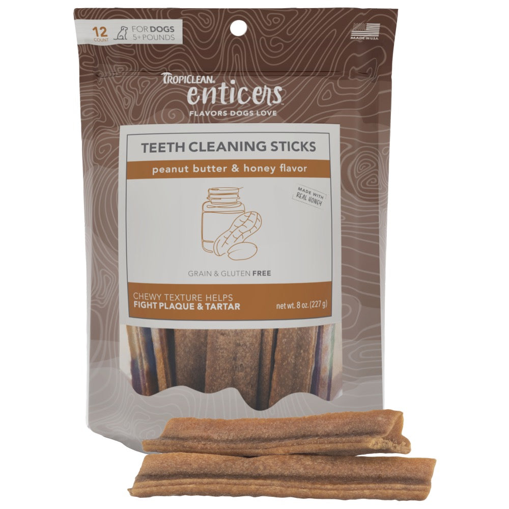 Tropiclean Enticers TEETH CLEANING STICKS FOR DOGS – PEANUT BUTTER & HONEY FLAVOR