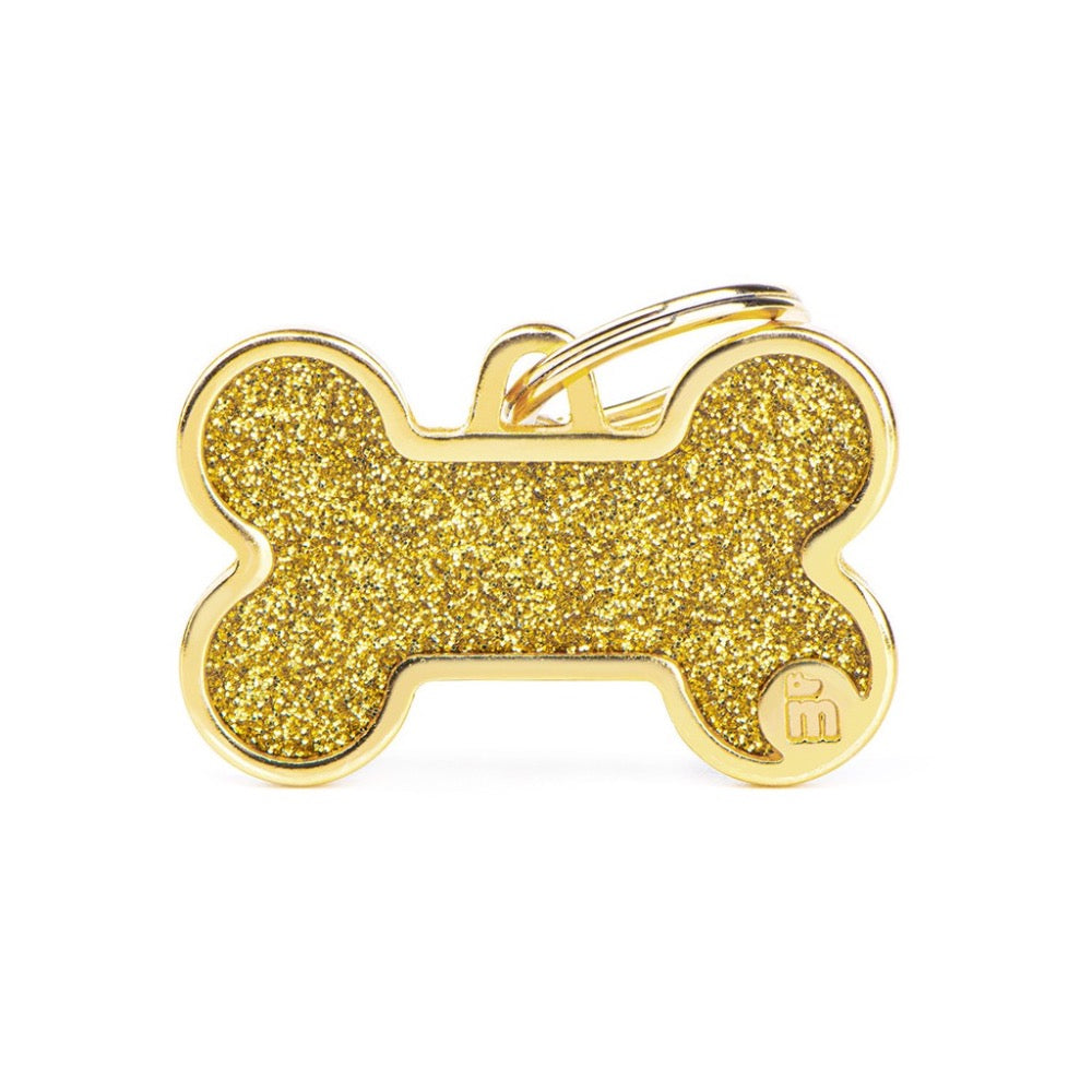 My Family Shine Gold Glitter Bone ID Tag