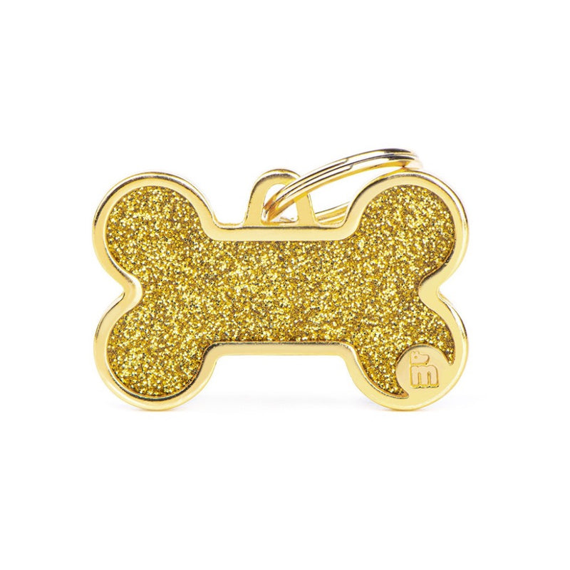 My Family Shine Gold Glitter Bone ID Tag