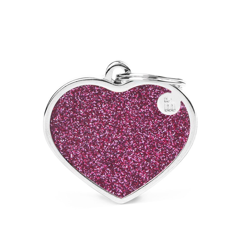 My Family Shine "Big Heart Pink Glitter" ID Tag