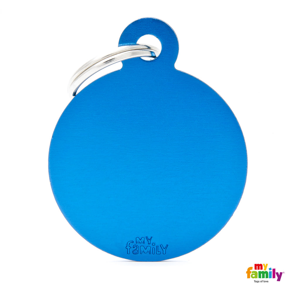 My Family ID TAG BASIC COLLECTION BIG ROUND BLUE IN ALUMINUM