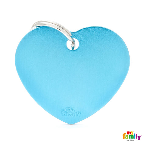 My family Id Tag - Hushtag Collection - Aluminium Blue Heart With Blue Rubber