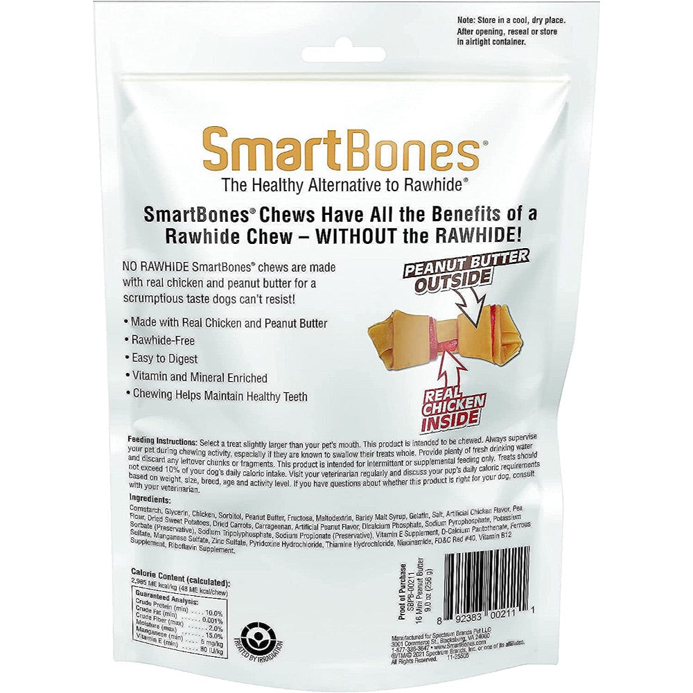 SmartBones Rawhide Free Peanut Butter Bones Mini - 16 count