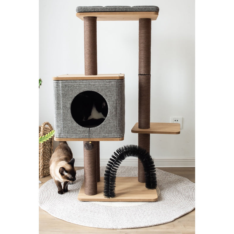 Petpals Elevate Brown 3 Level Cat Tree with Condo, Perch, Spring, and Toy