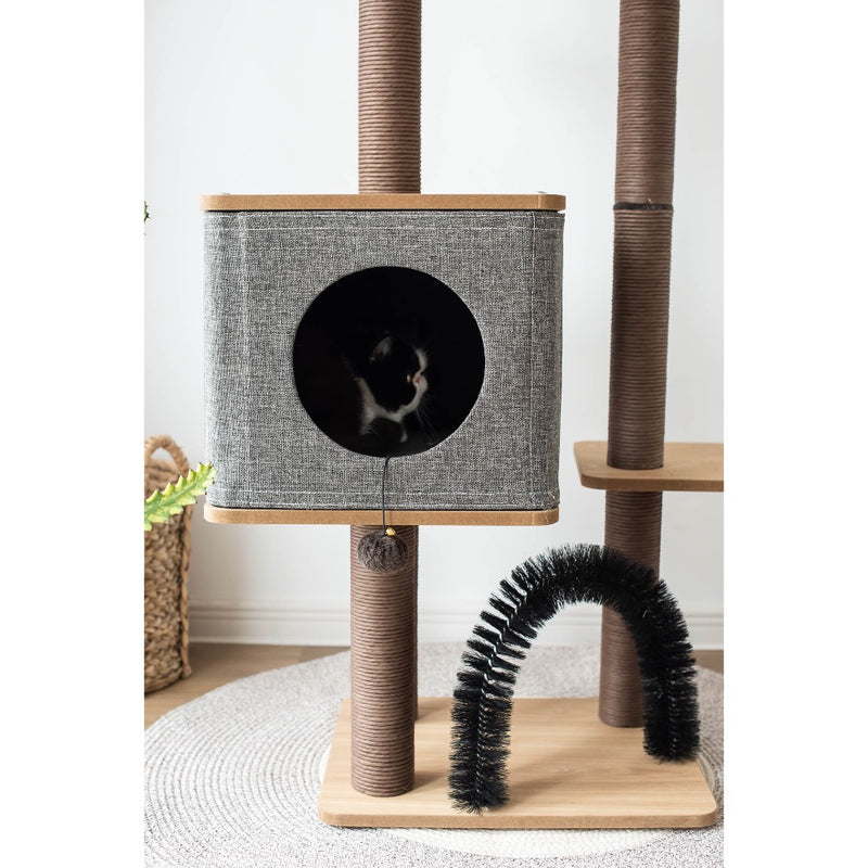 Petpals Elevate Brown 3 Level Cat Tree with Condo, Perch, Spring, and Toy