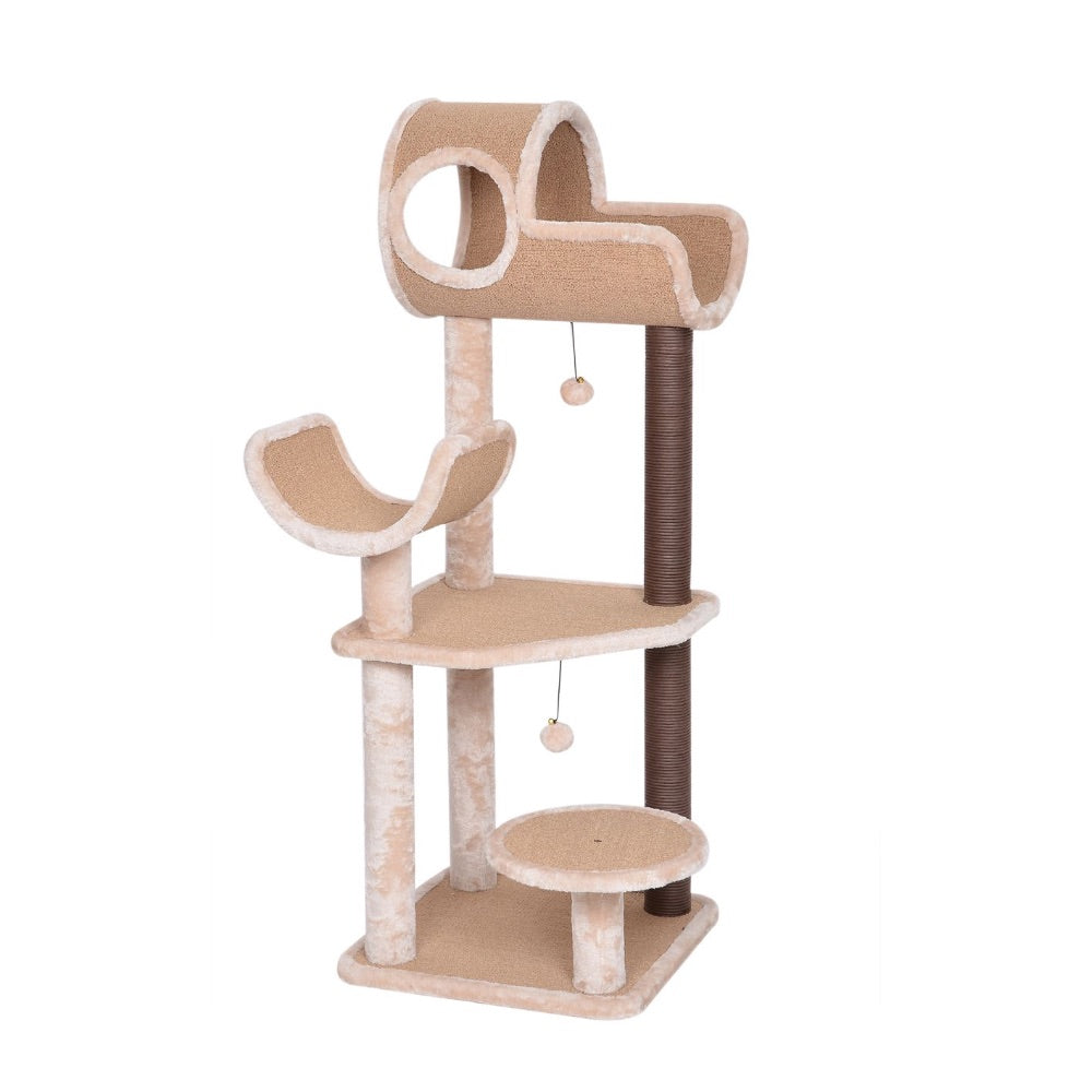 Catry Large Cat Tree Tower with Paper Rope Covered Scratching Post Hammock Tunnel for Multiple Cats Activity Center