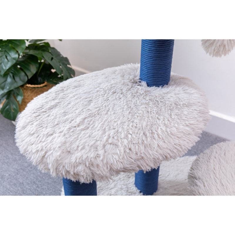 Petpals Galaxy Blue and Gray 4 Level 40" Cat Tree With Paper Rope Posts, Shag Fur Perch, and Condo