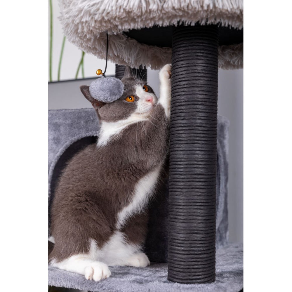 Catry Meerkat 7 Level Gray Cat Tree With Scratching Posts, Condo, Hammock and Two Shag Fur Cushions