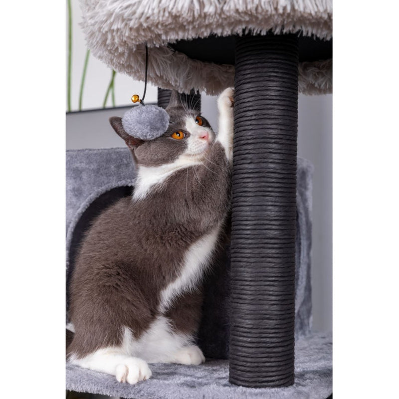 Catry Meerkat 7 Level Gray Cat Tree With Scratching Posts, Condo, Hammock and Two Shag Fur Cushions