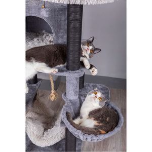 Catry Meerkat 7 Level Gray Cat Tree With Scratching Posts, Condo, Hammock and Two Shag Fur Cushions