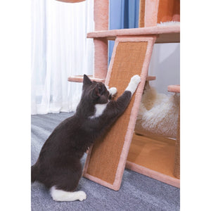 Catry Deluxe Cat Tree Castle- Complex Tower with Cat Hammock, Scratching Post, and Playful Toys - Beige