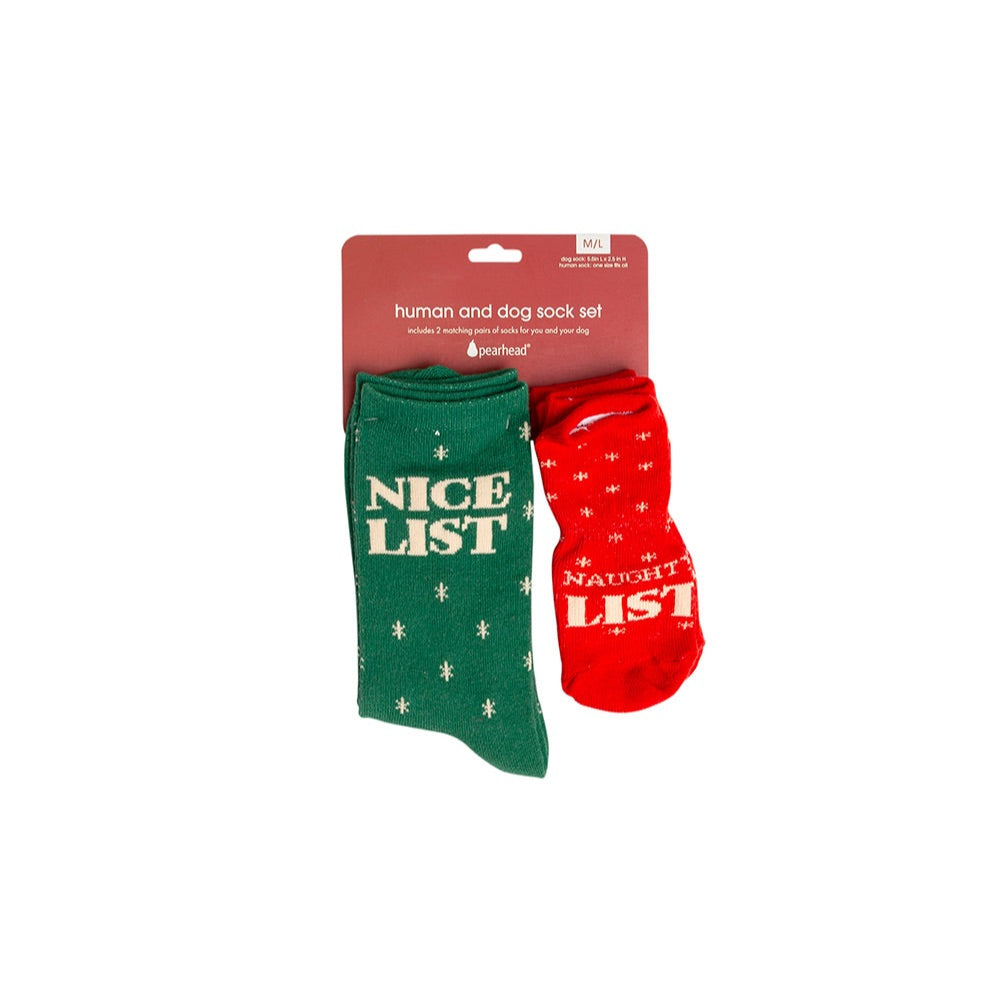 Pearhead Naughty List / Nice List Human and Dog Sock Set