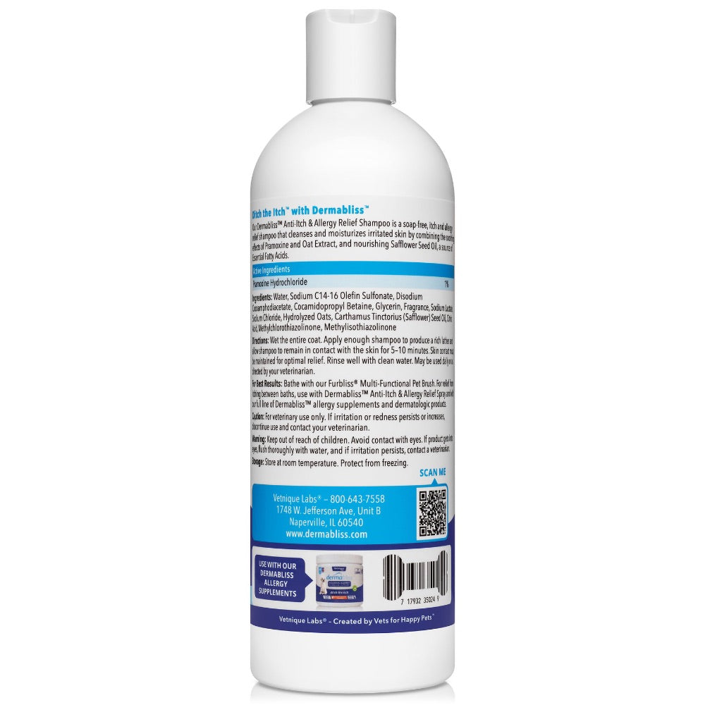 Vetnique DERMABLISS™ ANTI-ITCH & ALLERGY RELIEF SHAMPOO - 16 OZ