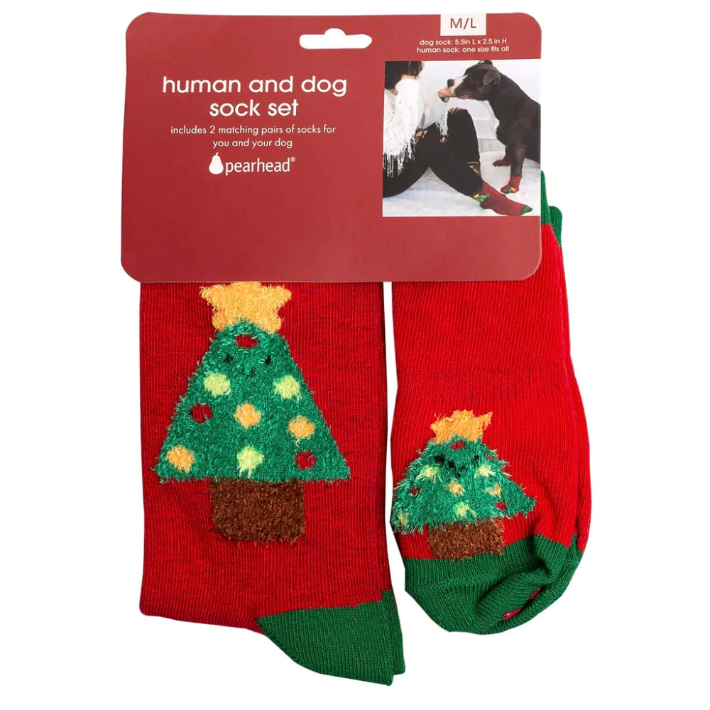 Pearhead Christmas Tree Human and Dog Sock Set