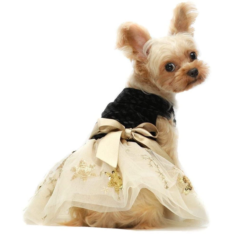 Fitwarm Embroidery Sequins Dog Dresses Tulle Pet Gown Black