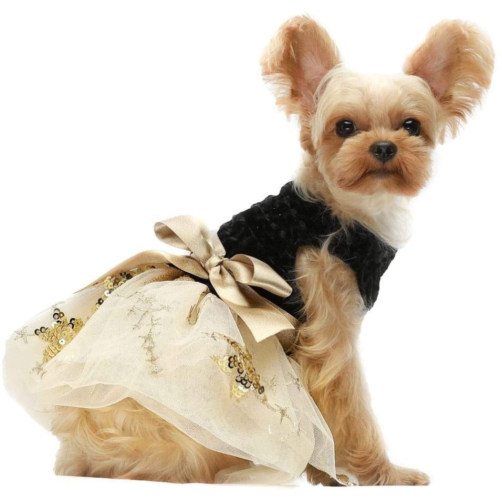 Fitwarm Embroidery Sequins Dog Dresses Tulle Pet Gown Black