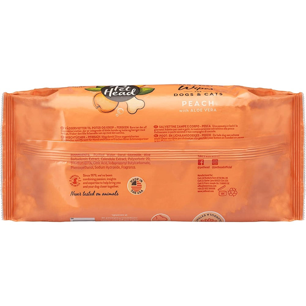 Pet Head Quick Fix Wipes- Peach Scented 80 Ct.
