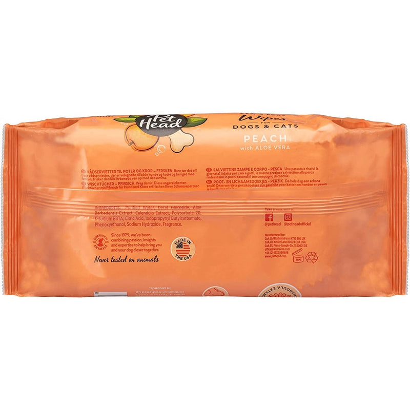 Pet Head Quick Fix Wipes- Peach Scented 80 Ct.