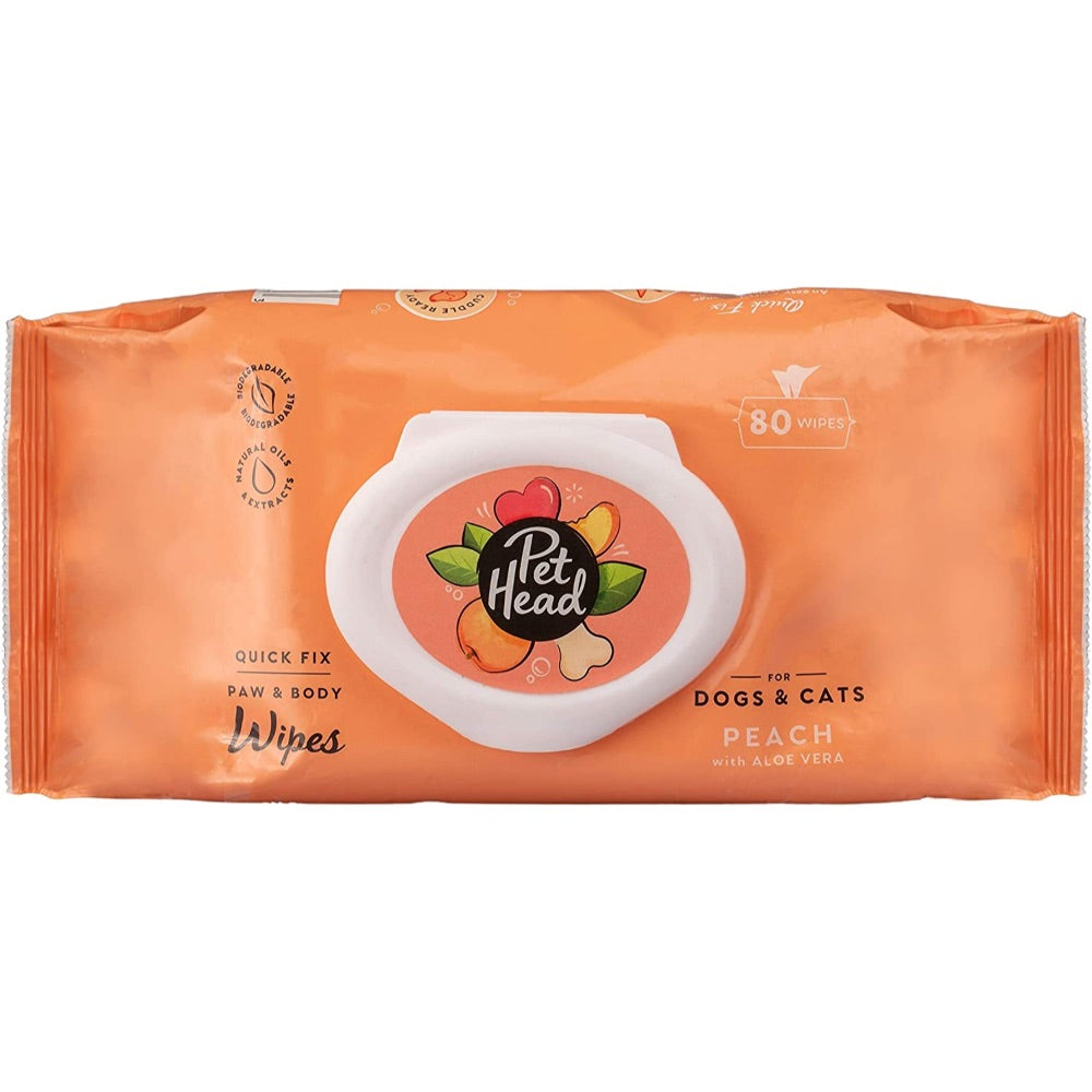 Pet Head Quick Fix Wipes- Peach Scented 80 Ct.