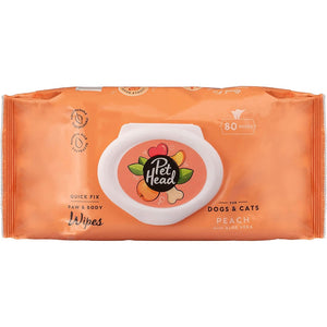 Pet Head Quick Fix Wipes- Peach Scented 80 Ct.