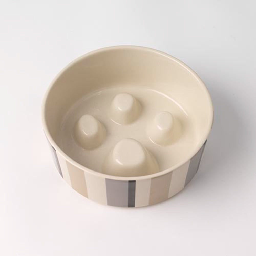 Petrageous Metro Stripes Slow Feed Stoneware Bowl  Paws and Whiskers