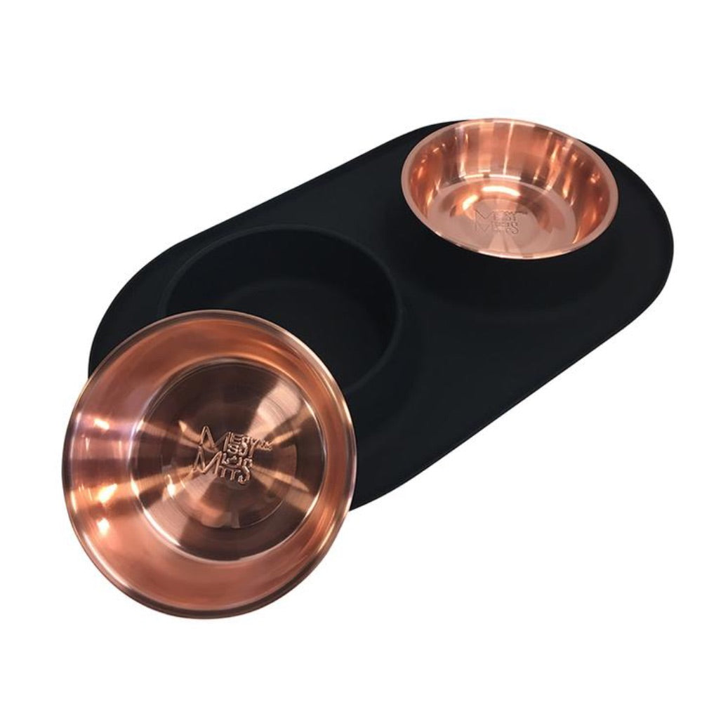 Messy Mutts Double Silicone Feeder with Special Edition Copper Colored Bowls